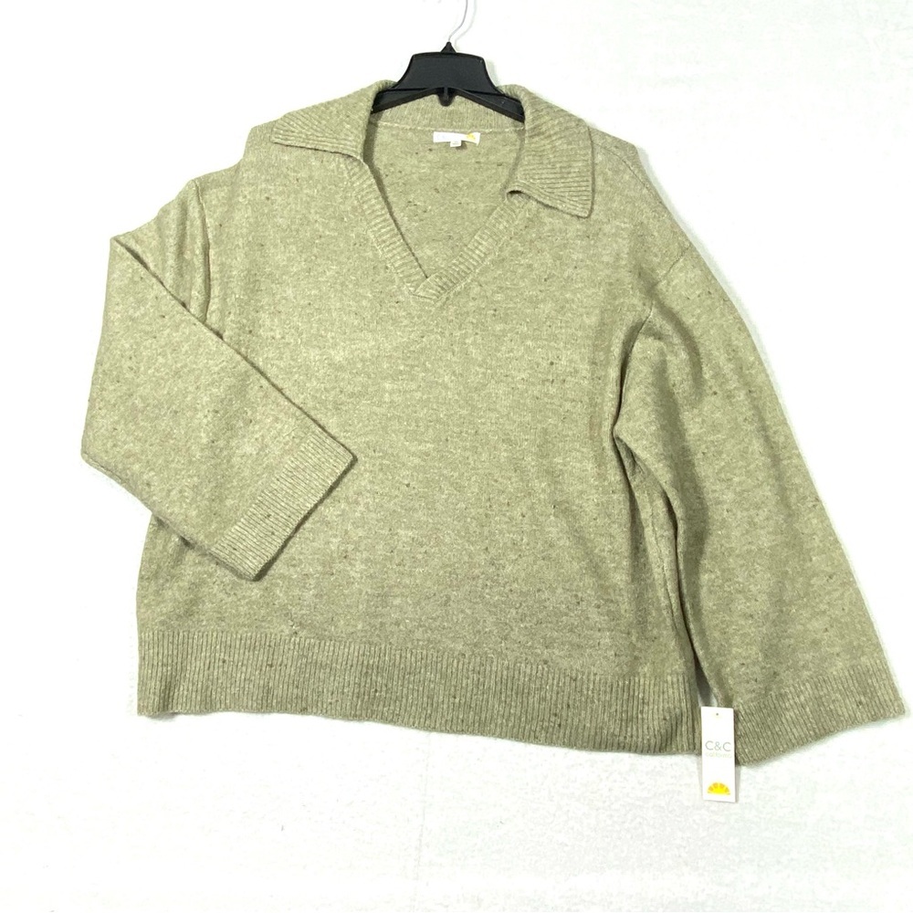 C&C California Johnny Collar Sweater Women's 2X Sage Taupe Oversized Cozy NWT